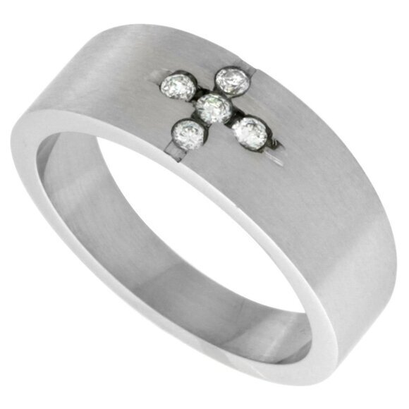 Surgical Stainless Steel 8mm Cz Cross Wedding Band